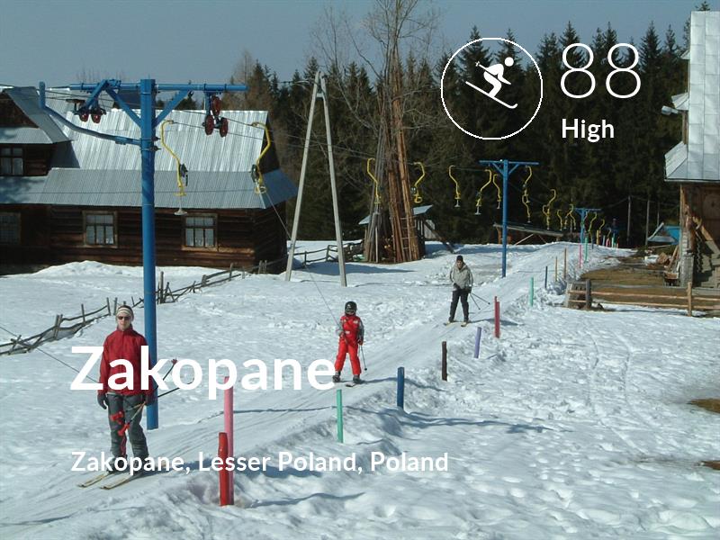 Skiing comfort level is 88 in Zakopane