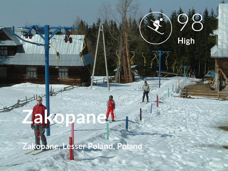Skiing comfort level is 98 in Zakopane