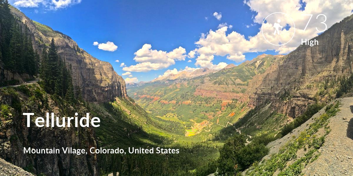 Hiking comfort level is 73 in Telluride