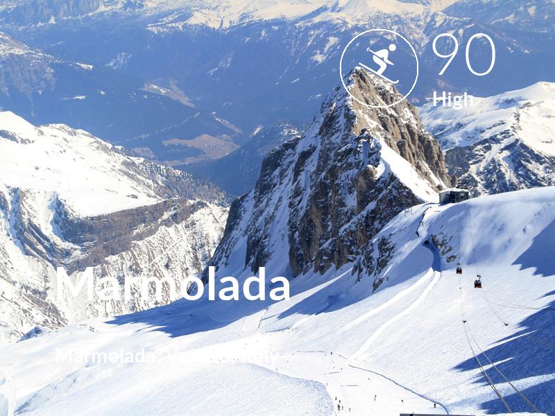 Skiing comfort level is 90 in Marmolada